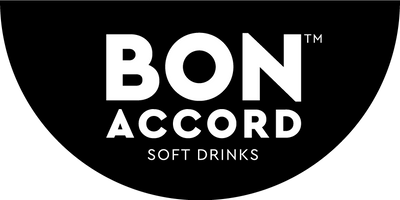 Logo with black semicircle and white capital letters with words