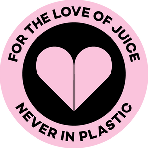 Pink and black circular logo featuring a love heart with the words 